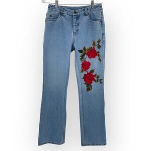 NEWPORT NEWS JEANOLOGY COLLECTION Rose Embroidered Jeans Size 4 Vintage Flare